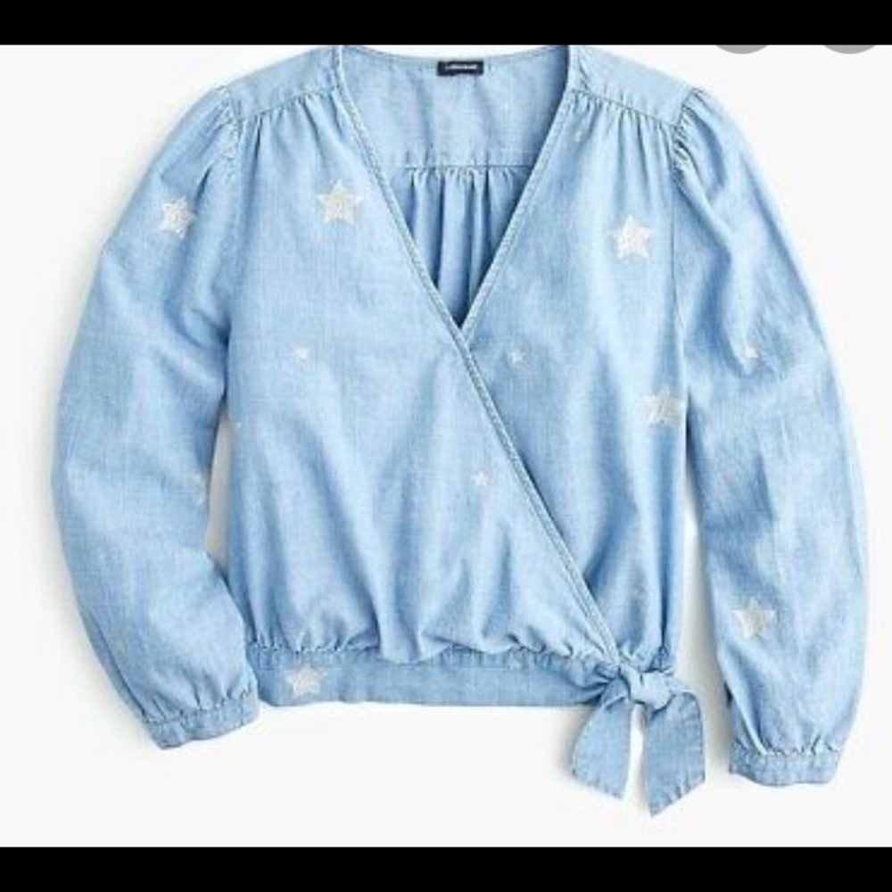J. Crew Jeans Wrap Top Chambray Silver Stars Top…